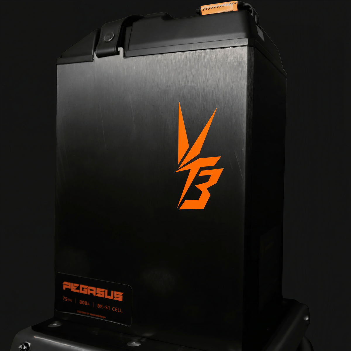 VTB Pegasus 96V battery in black with orange VTB logo, side view