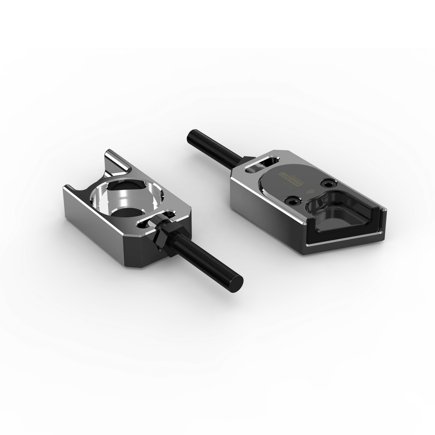 IZI Brothers axle blocks for Sur-Ron Light Bee swingarm - raw top view of both pieces exterior side