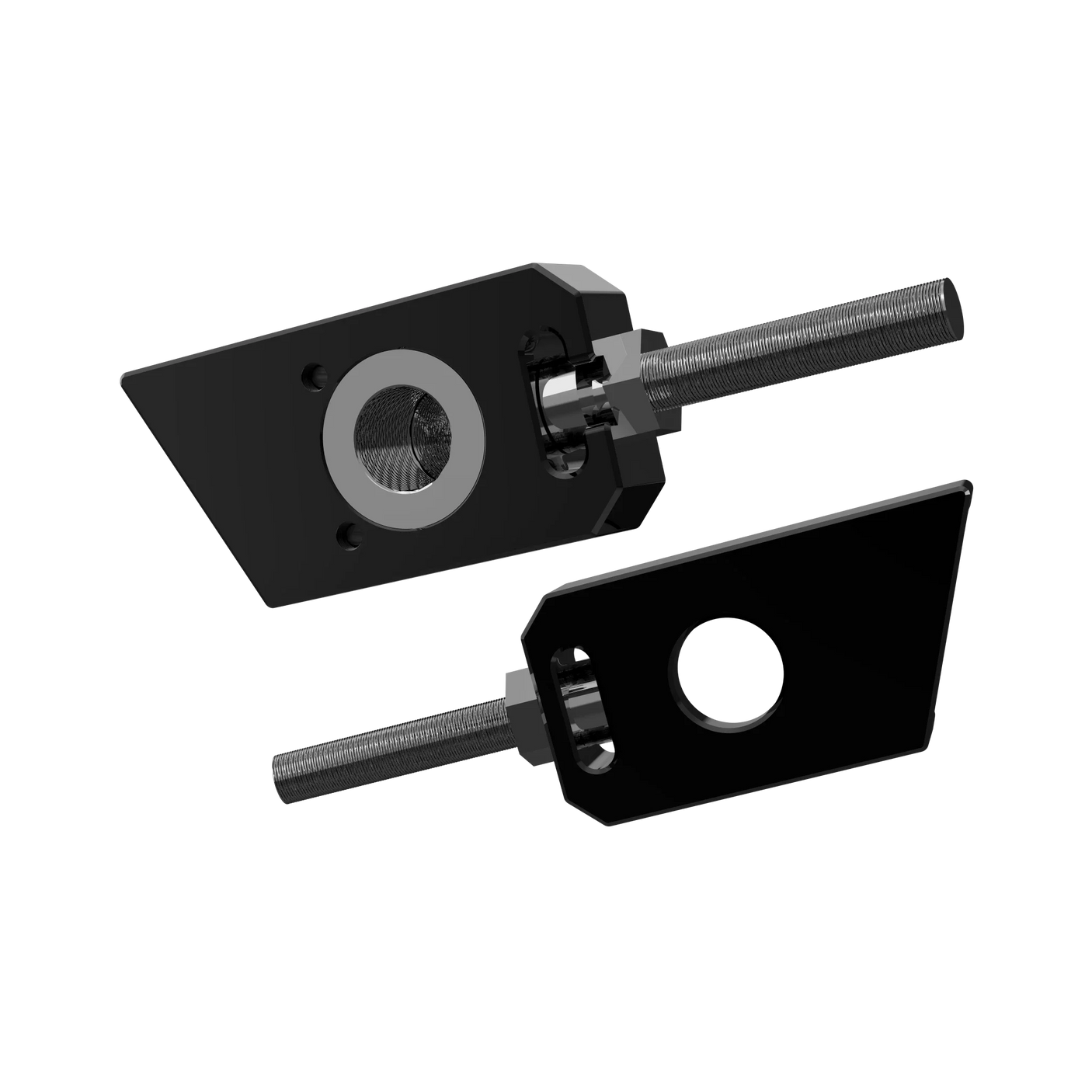 IZI Brothers axle blocks for Sur-Ron Light Bee swingarm - raw black interior front view of both pieces