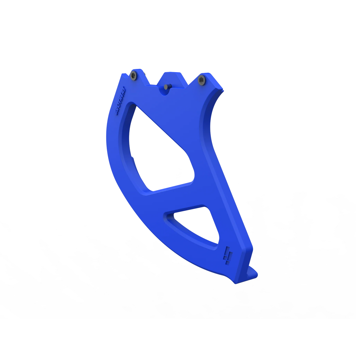 IZI Brothers Nylon Disk Guard for Sur-Ron Light Bee swingarm - blue 1/4 profile view