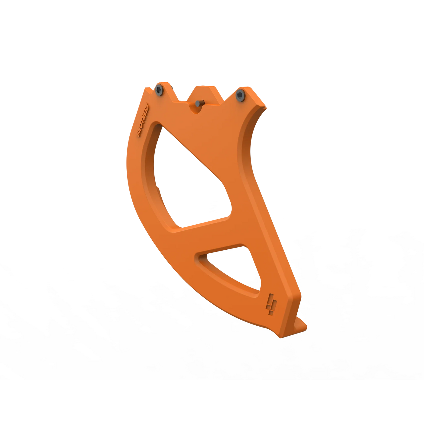 IZI Brothers Nylon Disk Guard for Sur-Ron Light Bee swingarm - orange 1/4 profile view