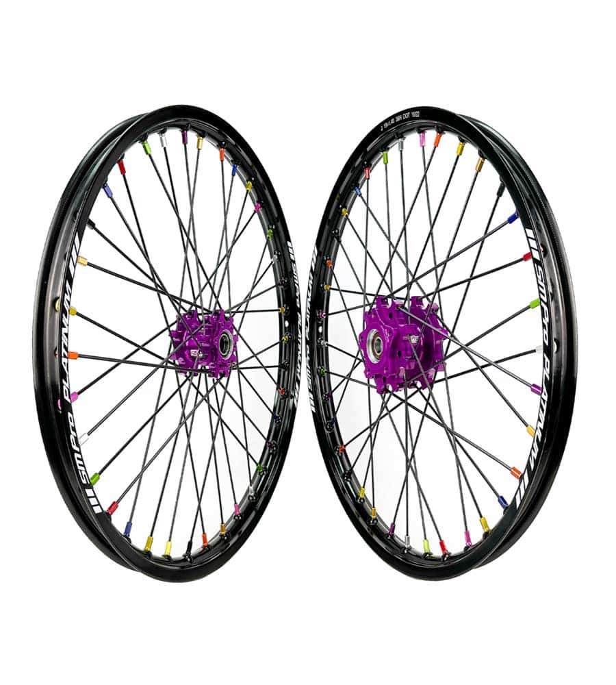 SM Pro Light Bee Wheelset – Purple Black Hub and Rainbow Nipples - EVFREAKS SM Pro Light Bee Wheelset – Purple Black Hub and Rainbow Nipples