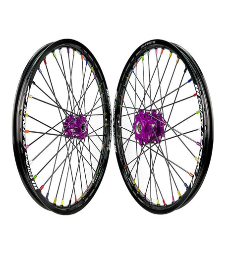 SM Pro Light Bee Wheelset – Purple Black Hub and Rainbow Nipples - EVFREAKS SM Pro Light Bee Wheelset – Purple Black Hub and Rainbow Nipples