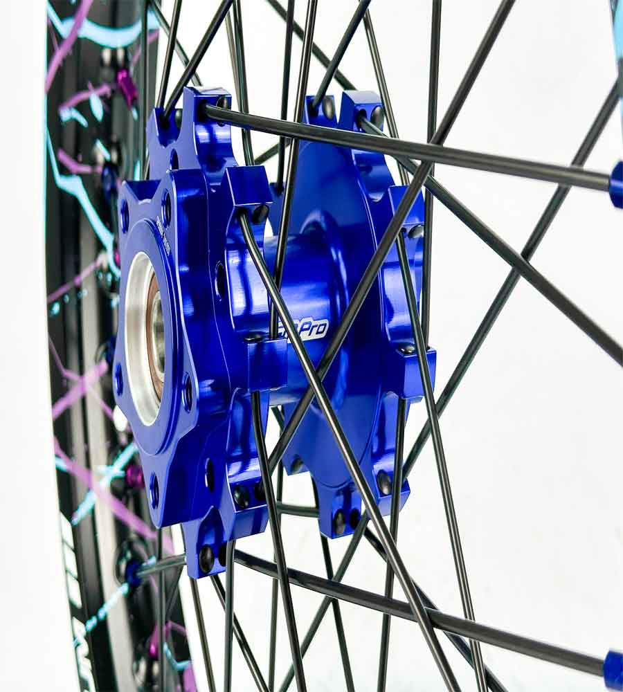 SM Pro Light Bee Wheelset – Splatterkote and Blue and Purple Nipples - EVFREAKSSM Pro Light Bee Wheelset – Splatterkote and Blue and Purple Nipples