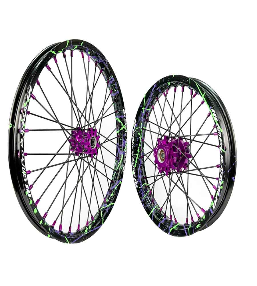 SM Pro Light Bee Wheelset – Splatterkote and Purple Nipples - EVFREAKSSM Pro Light Bee Wheelset – Splatterkote and Purple Nipples