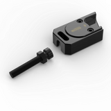 IZI Brothers axle blocks for Sur-Ron Light Bee swingarm - black exterior top view disassembled
