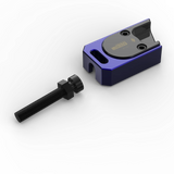 IZI Brothers axle blocks for Sur-Ron Light Bee swingarm - single blue piece top exterior disassembled view