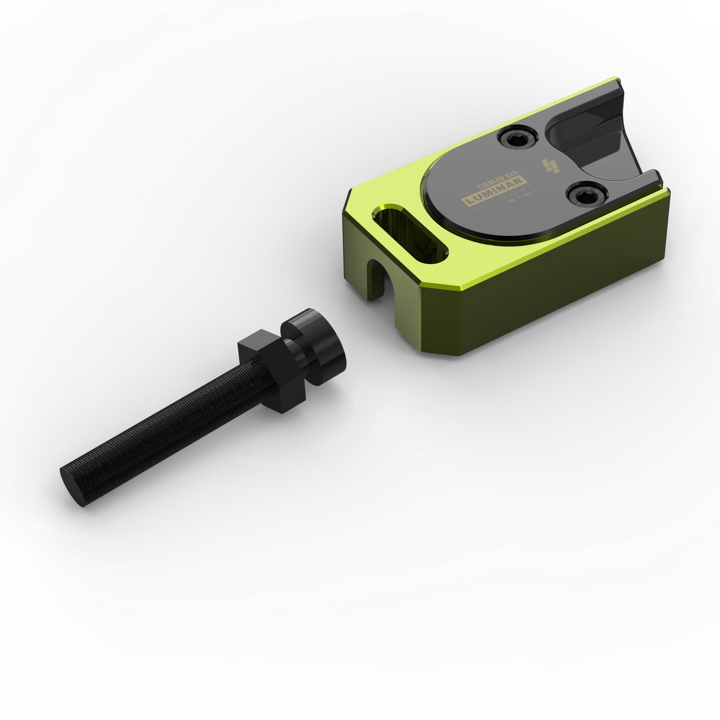IZI Brothers axle blocks for Sur-Ron Light Bee swingarm - single green block top exterior disassembled view