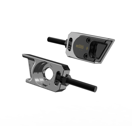 IZI Brothers axle blocks for Sur-Ron Light Bee swingarm - raw exterior front view of both pieces