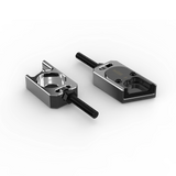 IZI Brothers axle blocks for Sur-Ron Light Bee swingarm - raw top view of both pieces exterior side