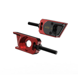 IZI Brothers axle blocks for Sur-Ron Light Bee swingarm - red exterior front view of both pieces