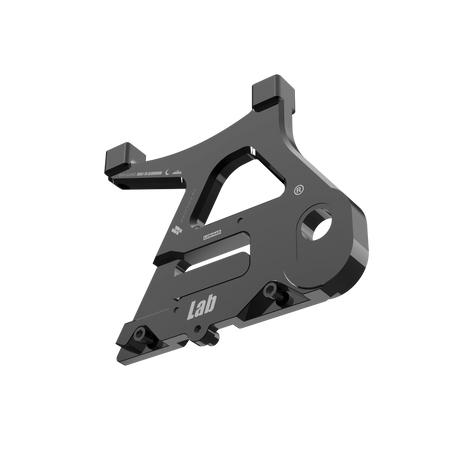 IZI Brothers caliper mount for Sur-Ron Light Bee swingarm - black 3/4 exterior side view