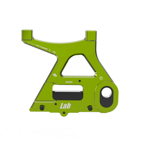 IZI Brothers caliper mount for Sur-Ron Light Bee swingarm - green exterior front view
