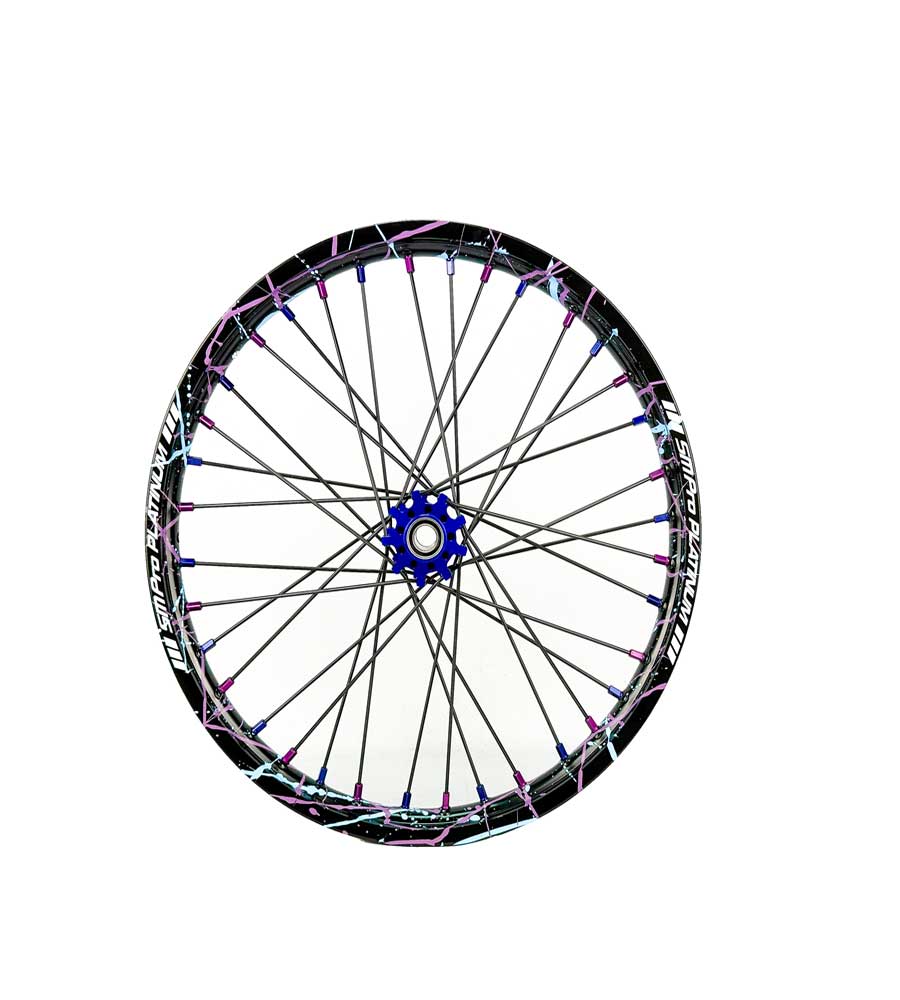 SM Pro Light Bee Wheelset – Splatterkote and Blue and Purple Nipples - EVFREAKSSM Pro Light Bee Wheelset – Splatterkote and Blue and Purple Nipples