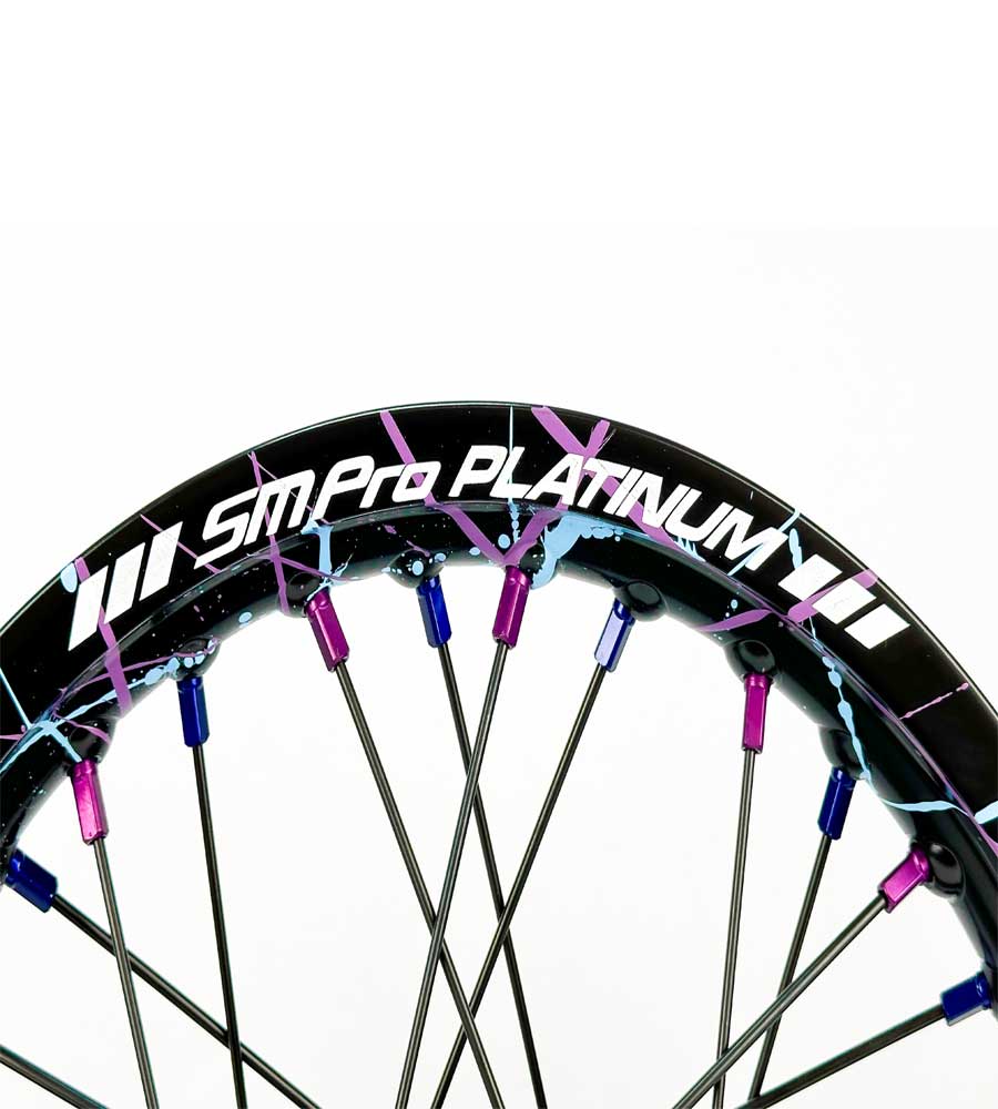 SM Pro Light Bee Wheelset – Splatterkote and Blue and Purple Nipples - EVFREAKSSM Pro Light Bee Wheelset – Splatterkote and Blue and Purple Nipples