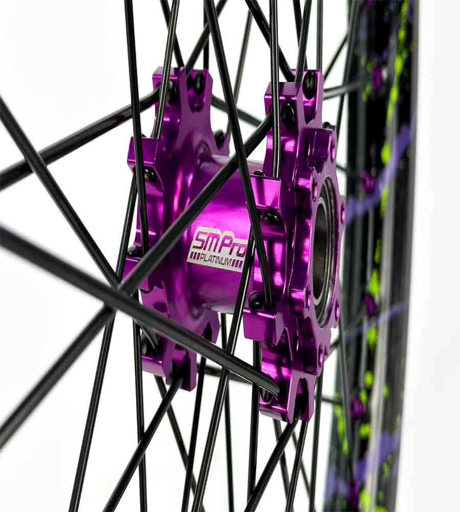 SM Pro Light Bee Wheelset – Zombie Green Splatterkote and Purple Nipples - EVFREAKSSM Pro Light Bee Wheelset – Zombie Green Splatterkote and Purple Nipples