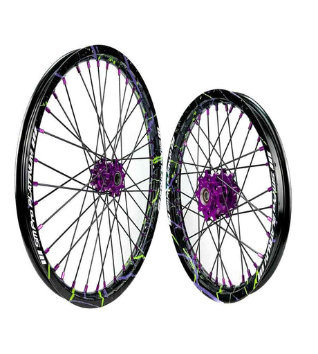 SM Pro Light Bee Wheelset – Zombie Green Splatterkote and Purple Nipples - EVFREAKSSM Pro Light Bee Wheelset – Zombie Green Splatterkote and Purple Nipples