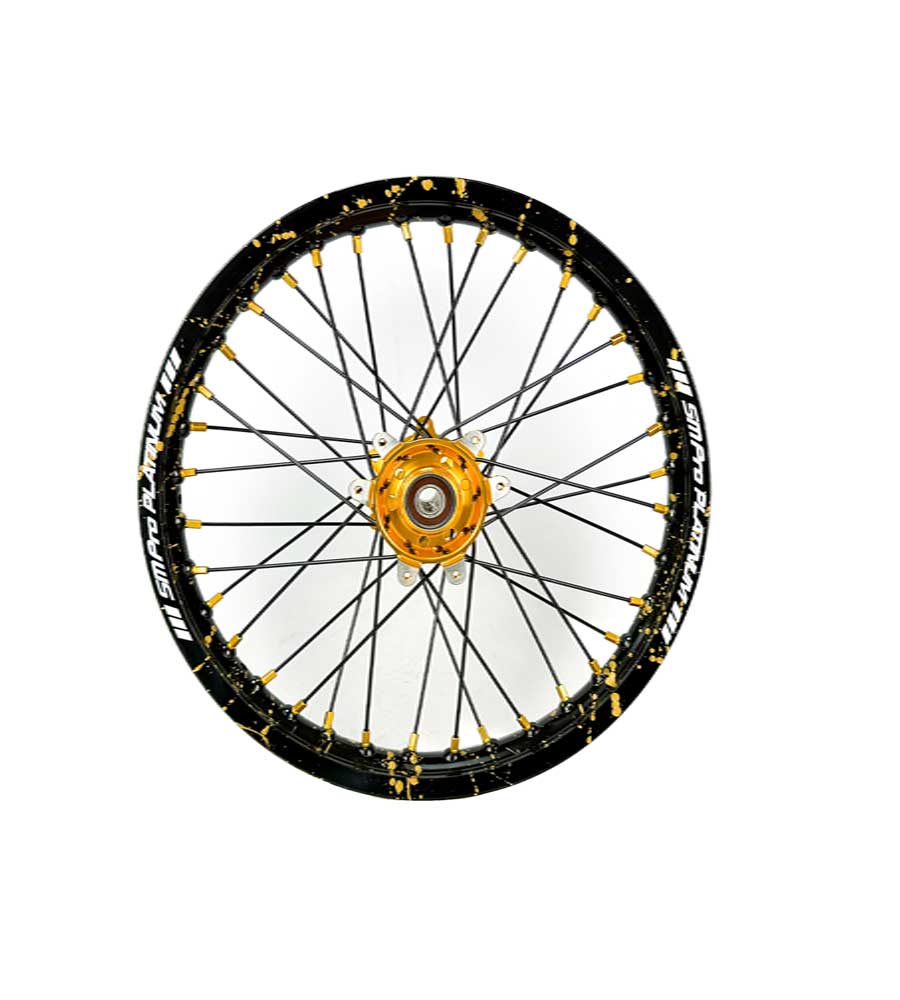 SM Pro Ultra Bee Wheels – Splatterkote Black with Gold Splatter and Matte Spokes - EVFREAKSSM Pro Ultra Bee Wheels – Splatterkote Black with Gold Splatter and Matte Spokes