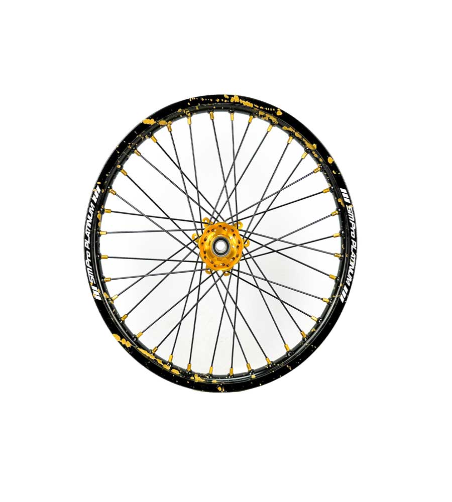 SM Pro Ultra Bee Wheels – Splatterkote Black with Gold Splatter and Matte Spokes - EVFREAKSSM Pro Ultra Bee Wheels – Splatterkote Black with Gold Splatter and Matte Spokes