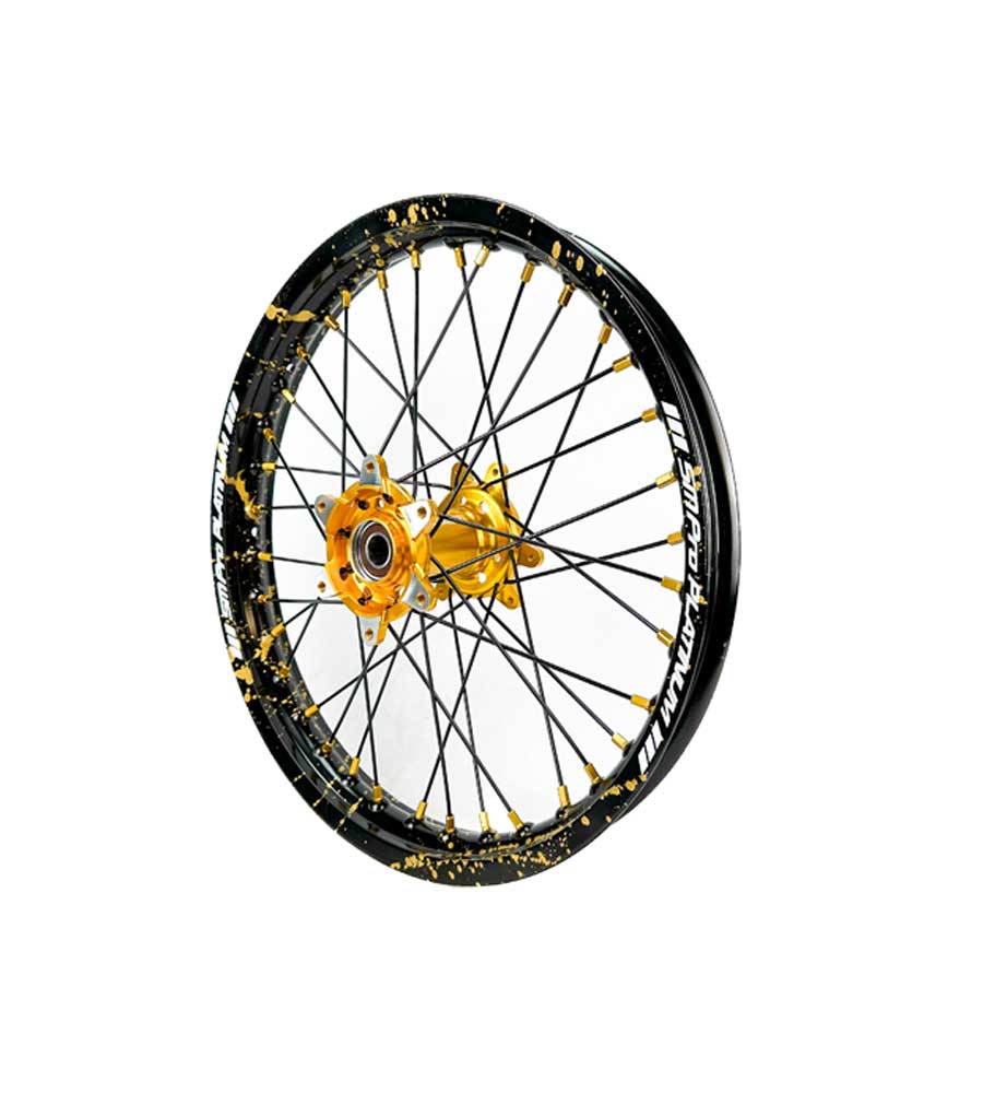 SM Pro Ultra Bee Wheels – Splatterkote Black with Gold Splatter and Matte Spokes - EVFREAKSSM Pro Ultra Bee Wheels – Splatterkote Black with Gold Splatter and Matte Spokes