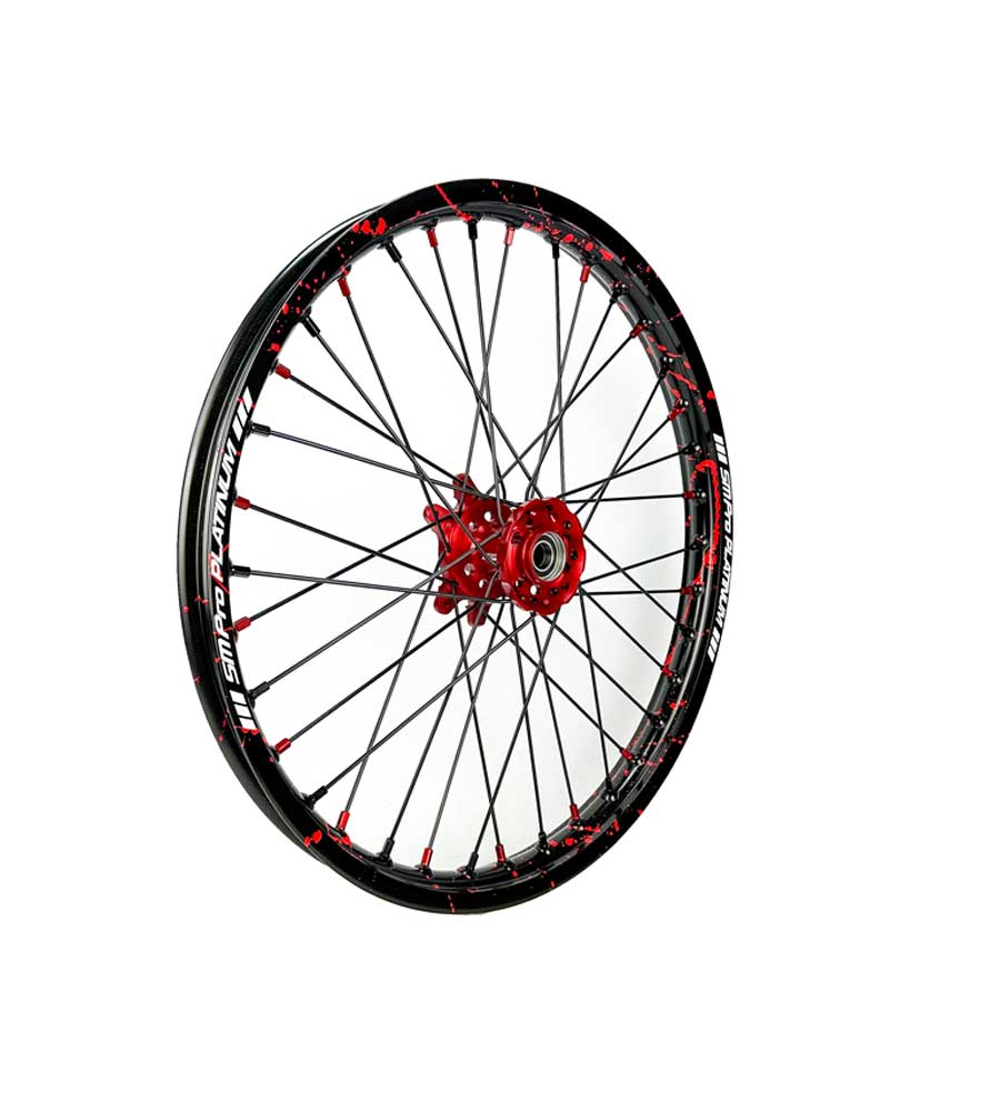 SM Pro Ultra Bee Wheels – Splatterkote Black With Red Splatter and Matte Spokes - EVFREAKSSM Pro Ultra Bee Wheels – Splatterkote Black With Red Splatter and Matte Spokes