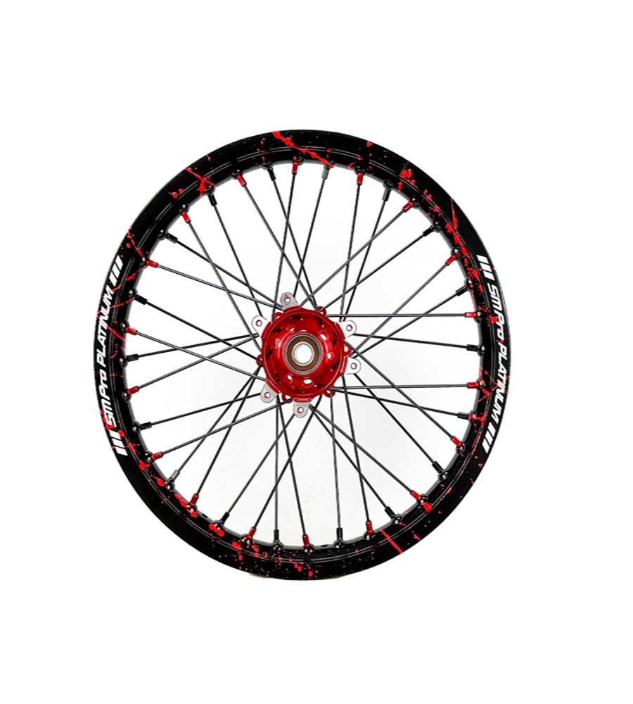 SM Pro Ultra Bee Wheels – Splatterkote Black With Red Splatter and Matte Spokes - EVFREAKSSM Pro Ultra Bee Wheels – Splatterkote Black With Red Splatter and Matte Spokes
